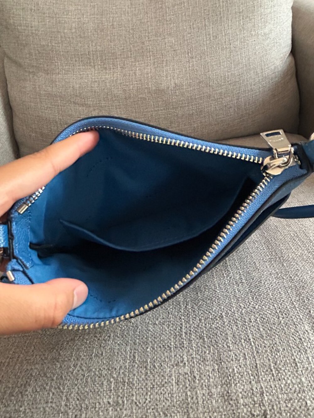 Coach Kitt Messenger Crossbody Bag Blue Crossgrain Leather Exterior Pocket Chic - Picture 7 of 13